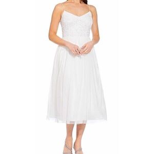 Adrianna Papell Ivory Beaded Tulle Tea Length Dress Sz 2
